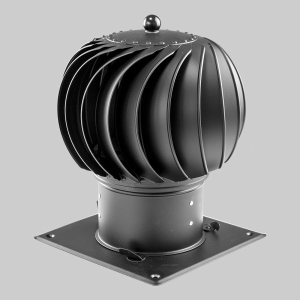 6974-TU Schornsteinaufsatz Turbowent 1 aufklappbar mit Bodenplatte, Edelstahl, Ø 200 mm, schwarz-1