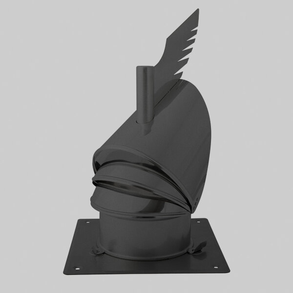 Schornsteinaufsatz Rotowent Dragon 1 aufklappbar mit Bodenplatte, Edelstahl, Ø 150 mm, schwarz