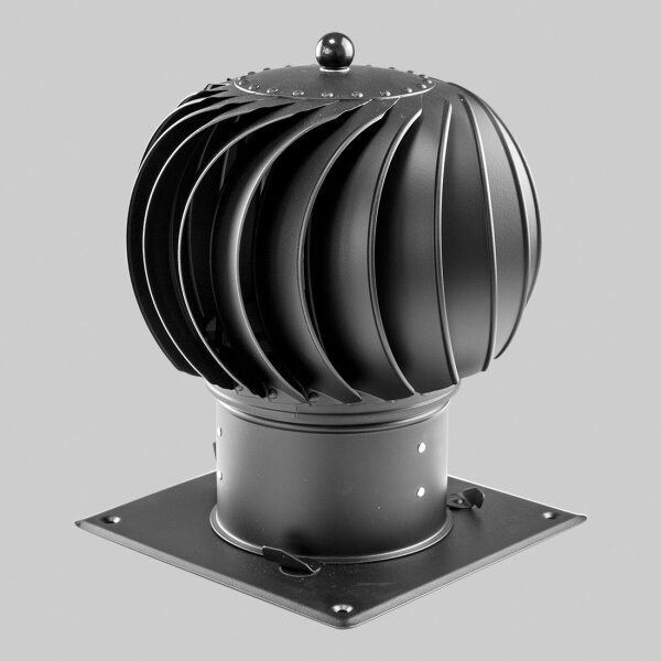 Schornsteinaufsatz Turbowent 1 aufklappbar mit Bodenplatte, Edelstahl, Ø 250 mm, schwarz