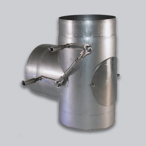 Umlenkklappe Kompakt (Bypassklappe) mit Revisionstür, 8 x 8 mm Innenvierkant, dichtschließend, Edelstahl 2 mm, Ø 160 mm