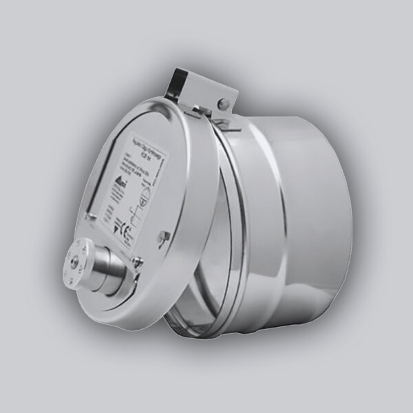 Zugregler mit Explosionsöffnung und Stutzen Ø 150 mm, inkl. Montageklemme, Edelstahl