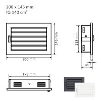 Ventlab Lamellengitter verstellbar 200 x 145 mm, wei&szlig;