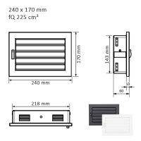 Ventlab Lamellengitter verstellbar 240 x 170 mm, schwarz