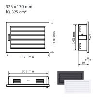 Ventlab Lamellengitter verstellbar 325 x 170 mm, wei&szlig;