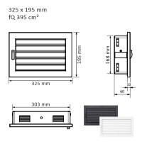 Ventlab Lamellengitter verstellbar 325 x 195 mm, schwarz