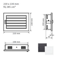 Ventlab Lamellengitter verstellbar 220 x 220 mm, schwarz