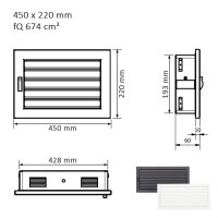 Ventlab Lamellengitter verstellbar 450 x 220 mm, schwarz
