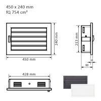 Ventlab Lamellengitter verstellbar 450 x 240 mm, schwarz