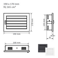 Ventlab Lamellengitter feststehend 190 x 170 mm, wei&szlig;