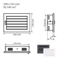 Ventlab Lamellengitter feststehend 200 x 145 mm, schwarz