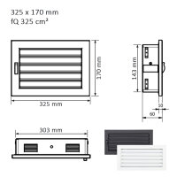 Ventlab Lamellengitter feststehend 325 x 170 mm, schwarz