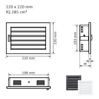 Ventlab Lamellengitter feststehend 220 x 220 mm, wei&szlig;