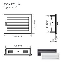 Ventlab Lamellengitter feststehend 450 x 170 mm, schwarz