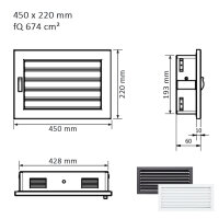 Ventlab Lamellengitter feststehend 450 x 220 mm, wei&szlig;