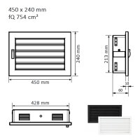 Ventlab Lamellengitter feststehend 450 x 240 mm, wei&szlig;