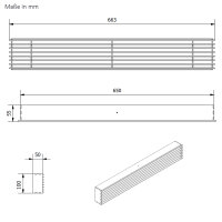 Open Air 9 &ndash; SubSteel Luftgitter, 650 x 100 mm, schwarz mit Edelstahlfront