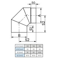 Ø 150 mm Ofenrohr Bogen 90° - poliert - 3-tlg.