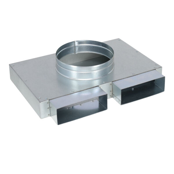 FK Sammelkasten 150 x 50 mm, zwei Eingänge und ein 90° Ausgang Ø 180 mm