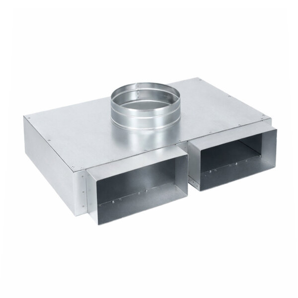 FK Sammelkasten 200 x 90 mm, zwei Eingänge und ein 90° Ausgang Ø 160 mm