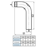 Ø 150 mm Ofenrohr Bogen 90° gezogen - Schenkel...