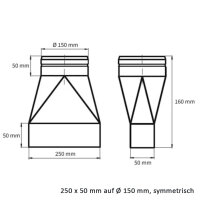 FK Adapter 250 x 50 mm auf &Oslash; 150 mm, symmetrisch