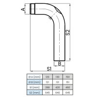 Ø 120 mm Ofenrohr Bogen 90° gezogen - Schenkel...