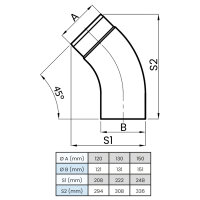 Ø 150 mm Ofenrohr Bogen 45° gezogen