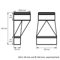 FK Adapter 250 x 50 mm auf &Oslash; 160 mm, asymmetrisch