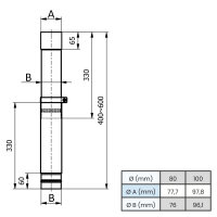 &Oslash; 100 mm Pelletofenrohr Teleskoprohr 2x 33 cm - verstellbar 40-60 cm