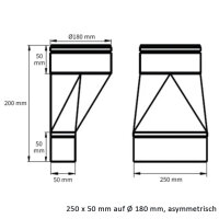 FK Adapter 250 x 50 mm auf &Oslash; 180 mm, asymmetrisch