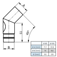 Ø 80 mm Pelletofenrohr Bogen 45° - mit Revision