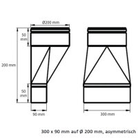 FK Adapter 300 x 90 mm auf &Oslash; 200 mm, asymmetrisch