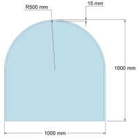 Funkenschutzplatte Glas für Kaminofen Rundbogen 100...