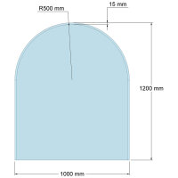 Funkenschutzplatte Glas für Kaminofen Rundbogen 120...
