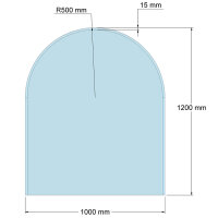 Funkenschutzplatte Glas für Kaminofen Rundbogen 120...