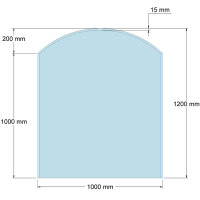 Funkenschutzplatte Glas für Kaminofen Segmentbogen...
