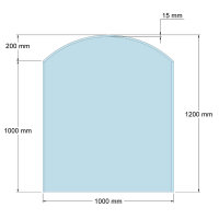 Funkenschutzplatte Glas für Kaminofen Segmentbogen...