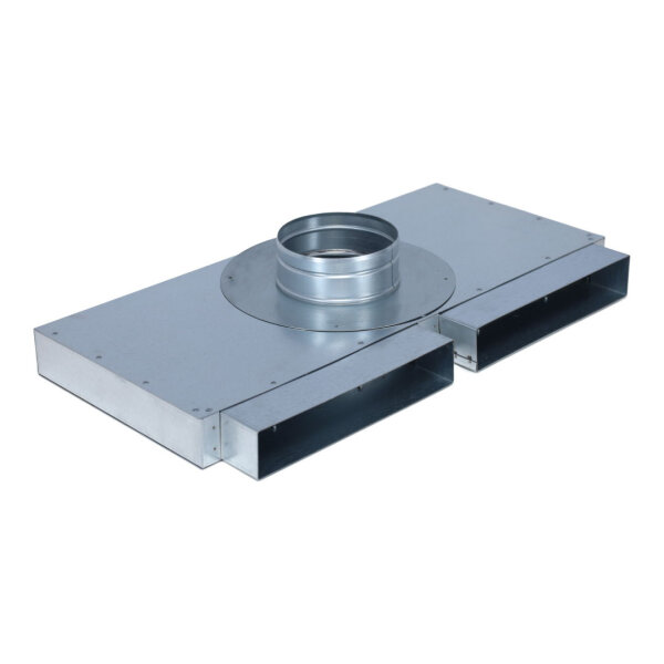 FK Sammelkasten 250 x 50 mm, zwei Eingänge und ein 90° Ausgang Ø 125 mm