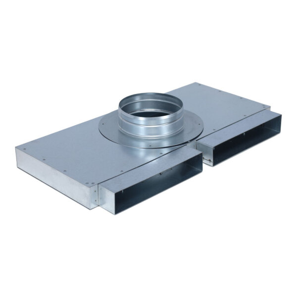 FK Sammelkasten 250 x 50 mm, zwei Eingänge und ein 90° Ausgang Ø 150 mm