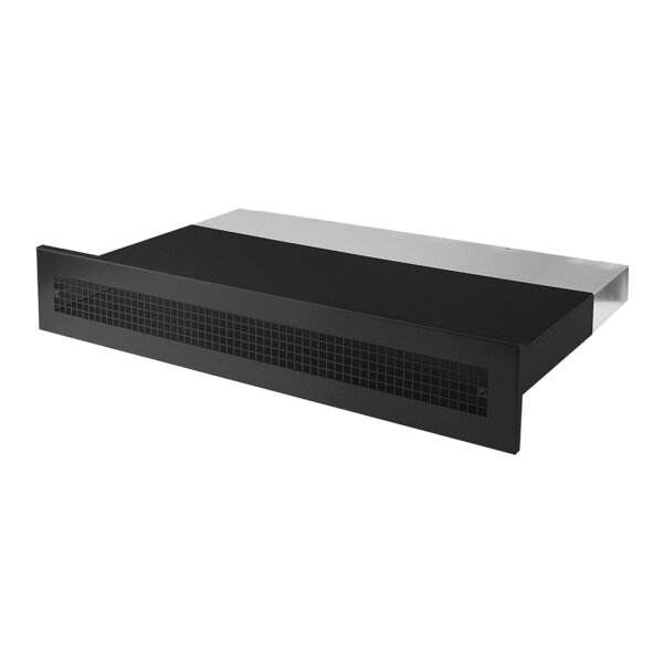 Außenluftanschluss Flach schwarz mit FK Anschluss 3 Stutzen 300 x 90 mm, teleskopisch 200-400mm