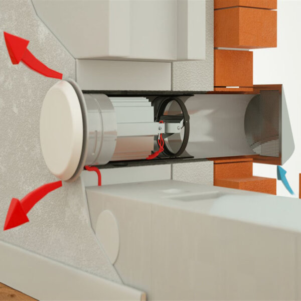 Warm-Up beheizt mit Stutzen, Absperrklappe mit Bowdenzug, Edelstahlabdeckung mit integriertem Insektenschutzgitter, Ø 80 / 100 mm