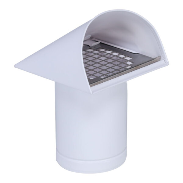 Außenluft-Anschlussstutzen mit herausnehmbarem Insektenschutzgitter und Edelstahlabdeckung, Ø 100 mm, weiß