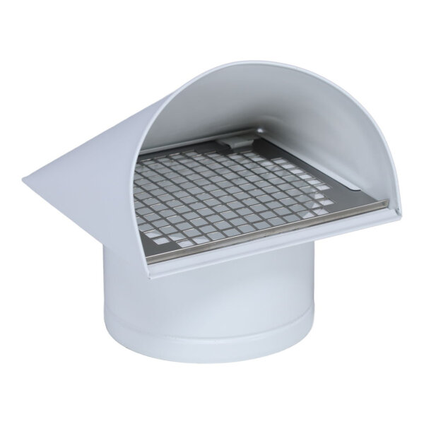 Außenluft-Anschlussstutzen mit herausnehmbarem Insektenschutzgitter und Edelstahlabdeckung, Ø 150 mm, weiß