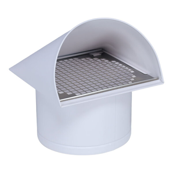 Außenluft-Anschlussstutzen mit herausnehmbarem Insektenschutzgitter und Edelstahlabdeckung, Ø 200 mm, weiß