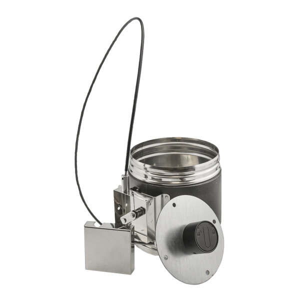 Edelstahl-Hafnerklappe Ø 125 mm mit VA Bowdenzug und Aufputzhebel, schwarz, Flex-Foam-Dämmung, doppelte Silikondichtung