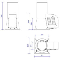 &Oslash; 200 mm Rauchsauger Modell &rsaquo;Quadrat&lsaquo; mit Bodenplatte, Edelstahl