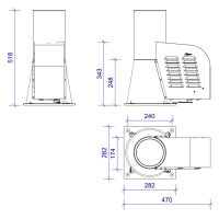 &Oslash; 150 mm Rauchsauger Modell &rsaquo;Quadrat&lsaquo; mit Bodenplatte, Edelstahl schwarz