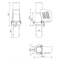 &Oslash; 150 mm - Rauchsauger Modell &rsaquo;Rund&lsaquo; zum Einstecken &Oslash; 150 mm, Edelstahl mit verl&auml;ngertem Einschub 330 mm